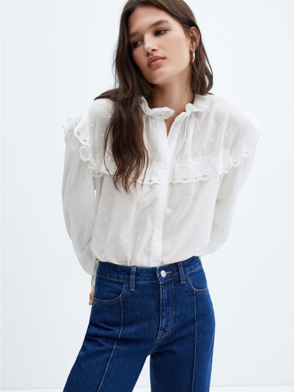 Mango Embroidered Ruffle Detail
Blouse - White Cottagecore Romantic
Top SZ M